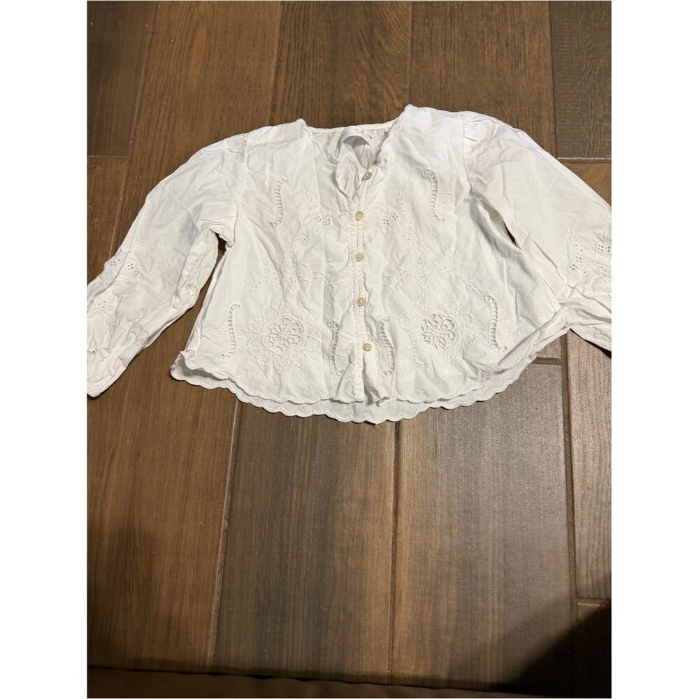 Zara White Embroidered Button-Front Shirt